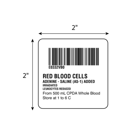 Nevs ISBT 128 Red Blood Cells Adenine-Saline (AS-1) A 2" x 2" BBC-0332-2
